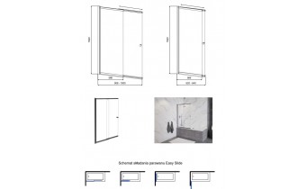Душова шторка на ванну Besco Easy Gun Metal / Сіра 1000x1500 мм, на 2 секції, розсувна, відкривана 180 градусів, прозоре скло (PESGM-2S)