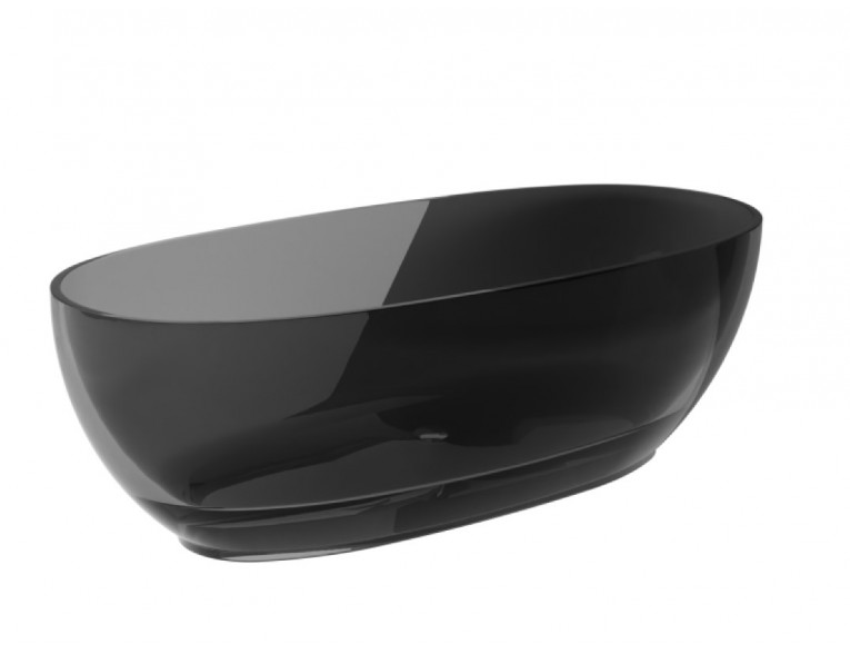 Ванна овальна окремостояча з матеріалу ResiCast Besco Mexa Carbon Grey 170x78x55 см, + сифон Black Matt, Сіра карбонова, прозора ванна (WAM-170-CGB)