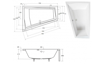 Ванна акрилова для двох осіб Besco Intima Duo 180x125 L, Лівостороння, асиметрична з білою панеллю + посилені ніжки + сифон (система зливу) (WAID-180-NL-WH-SF)