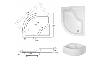 Душовий піддон глибокий акриловий, асиметричний Besco Maxi 100x80 см, L (BAM-100-NL)