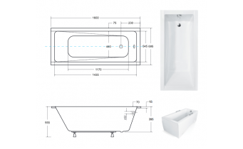 Ванна акрилова Besco Modern Slim 160x70, пряма, торець бортика 15 мм (WAM-160-SL)