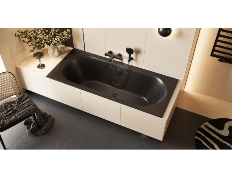 Ванна акрилова пряма Excellent Oceana Slim 160x75 см, Чорна матова / Black Matt, під забудову, пєдестал, бортик 18 мм
