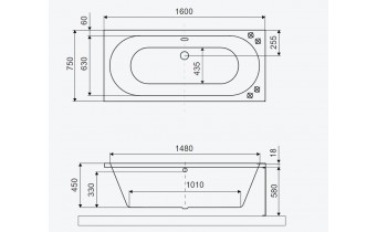 Ванна акрилова пряма Excellent Oceana Slim 160x75 см, Чорна матова / Black Matt, під забудову, пєдестал, бортик 18 мм