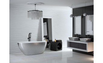 Окремостояча кам'яна ванна Besco Goya Glam 160x70, срібна з сифоном click / clack (WMD-160-GS)