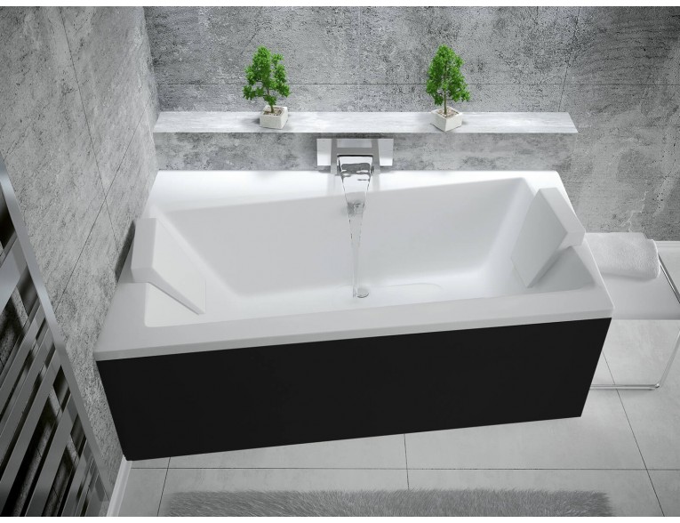 Ванна акрилова Besco Infinity 160x100 L, Лівостороння, асиметрична + чорна панель + два білих підголівника (WAI-160-NL-BL-WH)