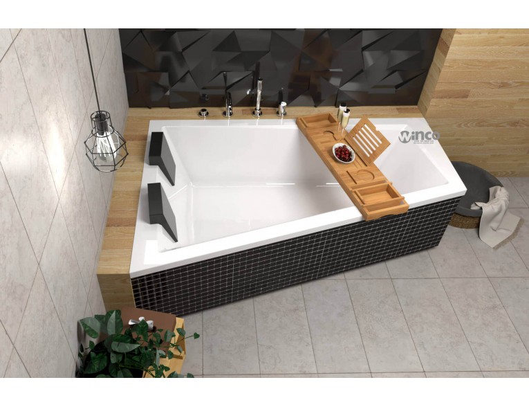 Ванна акрилова для двох осіб Besco Intima Duo 170x125 L, Лівостороння, асиметрична + два чорних підголівника + посилені ніжки (WAID-170-NL-BL-NG)
