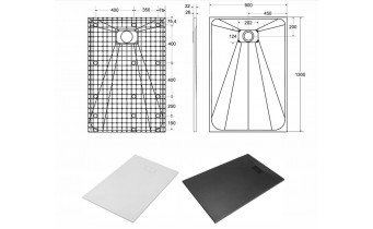 Душовий піддон конгломерат SMC, прямокутний Besco Vexo Black UltraSlim 130x90x3,2 см, Чорний матовий, із структорованою поверхнею