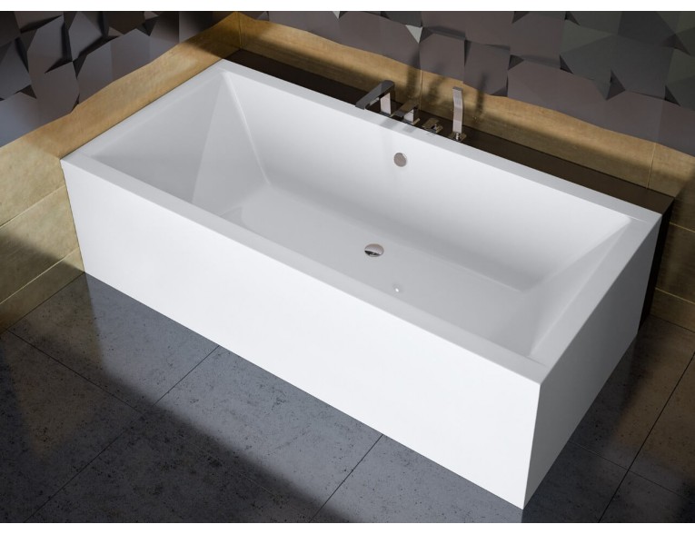 Ванна акрилова Besco Quadro 170x75, пряма + біла панель (екран) + ніжки (WAQ-170-PK-EKN)