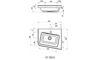 Кутовий умивальник Ravak 10 550 R з литого мармуру (XJIP1155000)