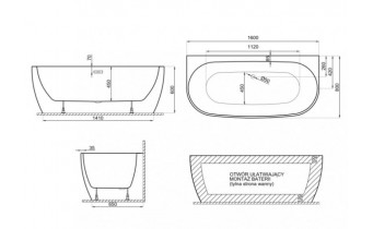 Окремостояча пристінна ванна акрилова Polimat RISA 160x80 см, сіра + ніжки (00481)