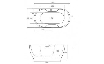Окремостояча акрилова ванна Besco Navia 160x80 з сифоном click / clack, хром (WAS-160-N)