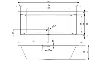 Акрилова ванна Riho Rethink Cubic 190x80, пряма з сифоном click / clack (BR10005)
