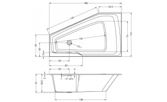 Акрилова ванна Riho Rethink Space 180x110 R, асиметрична з сифоном click / clack (BR17005)