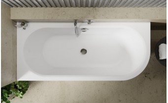 Пристінна кутова акрилова ванна Avita A-Line / Авіта А-Лайн 170x75x59.5 см, L (Лівостороння) біла глянцева, суцільнолита із заокругленим кутом, + Сифон з НАПОВНЕННЯМ ванни водою