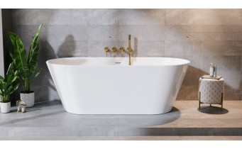 Вільно стояча овальна акрилова ванна Deeva / Діїва 180x80x58 см, біла глянцева, суцільнолита, клапан клік-клак колір золота
