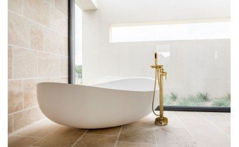 Підлоговий змішувач для окремостоячої ванни Invena Glamour Gold / Гламур 101,5 см, з лійкою, золотий (BW-02-W09-V)