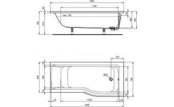 Ванна акрилова Ideal Standard Connect Air 1695x796 Правостороння, асиметрична (E113501)