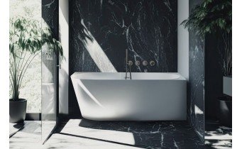 Ванна окремостояча кутова пристінна з акрилу Deante Silia 150x75x58 см, Правостороння, білий глянцевий + сифон click-clack