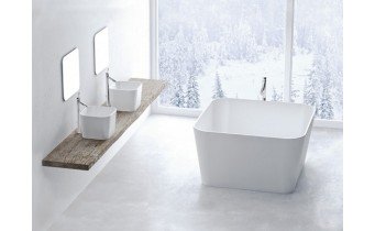 Вільностояча квадратнка ванна із штучного каменю Balia 121,5x121,5x65 см, біла глянцева, без переливу