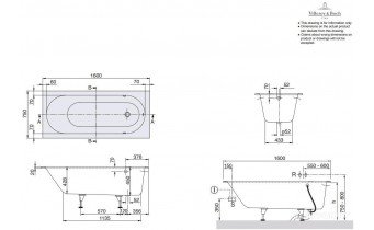 Ванна кварилова Villeroy&Boch Oberon 160x75 см + ніжки (UBQ160OBE2V-01)