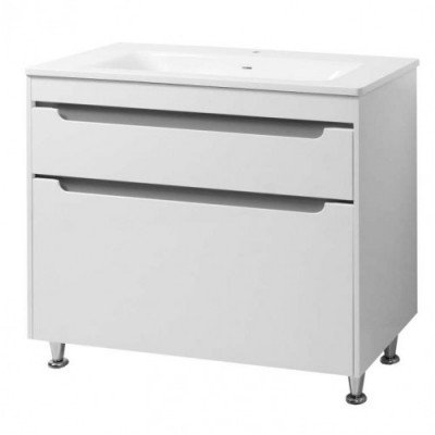 Підлогова тумба з умивальником для ванни UWiS Валенсія-Канте / Valencia-Kante 100 см з доводчиком, сірі вставки (UWiS-61)