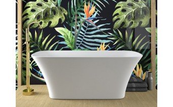 Окремостояча кам'яна ванна Besco Assos S-line 160x70, чорно-біла з сифоном click / clack (WMD-160-ALW)