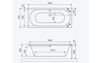 Ванна акрилова пряма Excellent Oceana Slim 160x75 см, Чорна матова / Black Matt, під забудову, пєдестал, бортик 18 мм