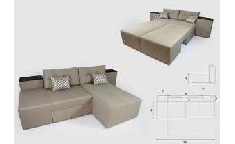 Диван ліжко, кутовий диван, прямий диван 3 в 1 Elegant / Елегант, 266x107 см, кавовий, колір та тканину можна обрати (FAB98765)