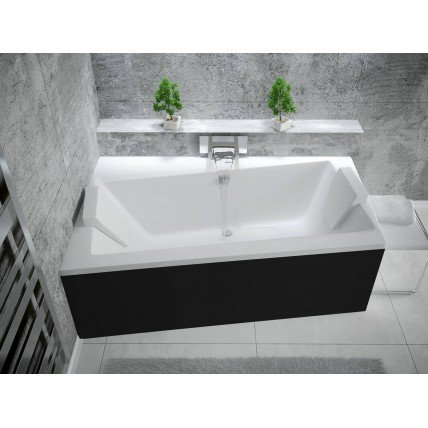 Ванна акрилова Besco Infinity 160x100 L, Лівостороння, асиметрична + чорна панель + два білих підголівника (WAI-160-NL-BL-WH)