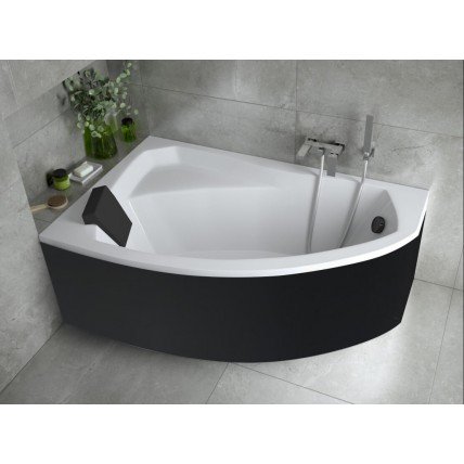 Ванна акрилова Besco Rima 160x100 L, асиметрична + чорна панель + чорний підголівник (WAR-160-NL-BL-P)