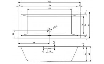 Акрилова ванна Riho Rethink Cubic 190x80, пряма з сифоном click / clack (BR10005)