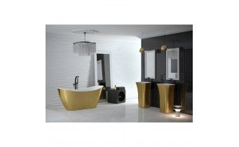 Окремостояча кам'яна ванна Besco Viya Glam 160x70, золота з сифоном click / clack (WMD-160-VZ)