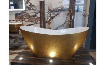 Окремостояча кам'яна ванна Besco Viya Glam 160x70, золота з сифоном click / clack (WMD-160-VZ)