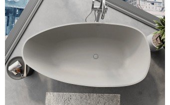 Окремостояча овальна ванна з каменю, штучного Imola / Імола 150x77x53 см, бетон матовий