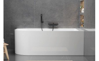 Пристінна кутова акрилова монолітна ванни Porto R 170x80x58 см, (Правостороння) злив - перелив збоку, біла глянцева, суцільнолита із заокругленим кутом