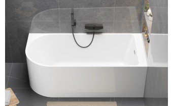 Пристінна кутова акрилова монолітна ванни Porto R 170x80x58 см, (Правостороння) злив - перелив збоку, біла глянцева, суцільнолита із заокругленим кутом