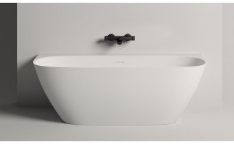 Окремостояча пристінна ванна з штучного каменю Water Stone Dea Wall / Діа Волл 163x82x59 см, Біла матова, суцільнолита, клапан клік-клак колір ванни