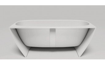 Окремостояча пристінна ванна з штучного каменю Water Stone Dea Wall / Діа Волл 163x82x59 см, Біла матова, суцільнолита, клапан клік-клак колір ванни
