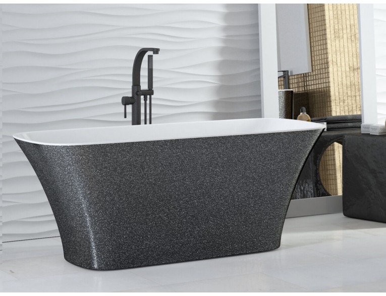 Окремостояча кам'яна ванна Besco Assos Glam 160x70, графіт з сифоном click / clack (WMD-160-AG)