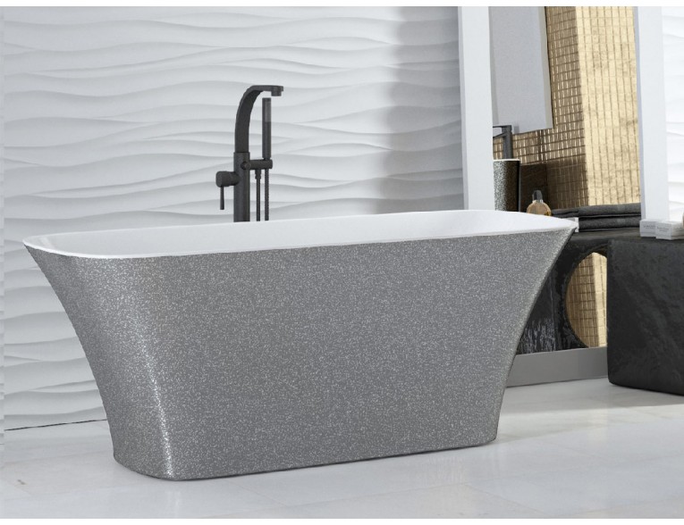 Окремостояча кам'яна ванна Besco Assos Glam 160x70, срібна з сифоном click / clack (WMD-160-AS)