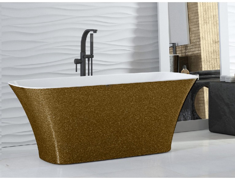 Окремостояча кам'яна ванна Besco Assos Glam 160x70, золота з сифоном click / clack (WMD-160-AZ)