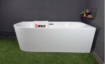 Пристінна кутова акрилова ванна Avola / Авола 160x80x58 см, R (Правостороння) біла глянцева, суцільнолита із заокругленим кутом, декорація чорна