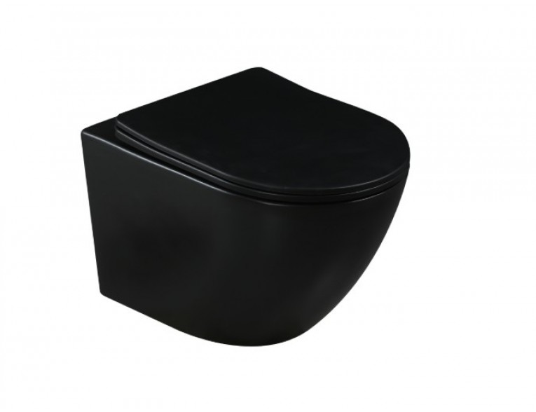 Унітаз безобідковий круглий Tavro QFS Rimless з тонким сидінням soft-close, Duroplast Super Slim, 49х36 см, чорний матовий
