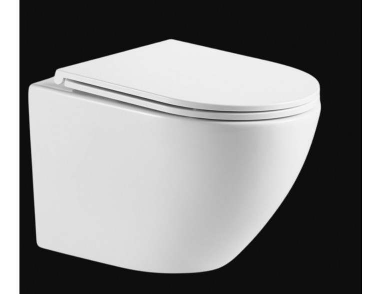 Унітаз безобідковий круглий Limnos QFS Rimless з тонким сидінням плавного закриття soft-close, Super Slim, 49,5х36,5 см, білий глянцевий