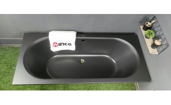 Ванна акрилова пряма Excellent Oceana Slim 160x75 см, Чорна матова / Black Matt, під забудову, пєдестал, бортик 18 мм