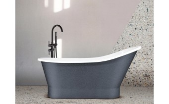 Окремостояча кам'яна ванна Besco Gloria Glam 150x66, графіт з сифоном click / clack (WMD-150-GLG)