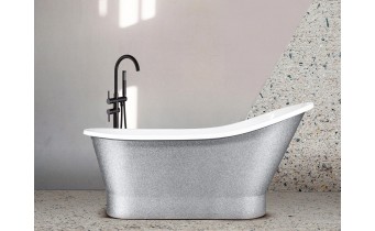 Окремостояча кам'яна ванна Besco Gloria Glam 160x68, срібна з сифоном click / clack (WMD-160-GLS)