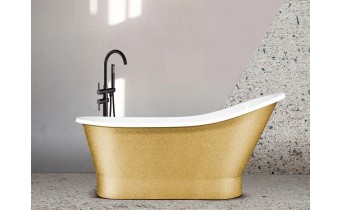 Окремостояча кам'яна ванна Besco Gloria Glam 150x66, золота з сифоном click / clack (WMD-150-GLZ)