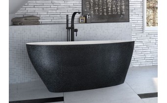 Окремостояча кам'яна ванна Besco Goya Glam 160x70, графіт з сифоном click / clack (WMD-160-GG)