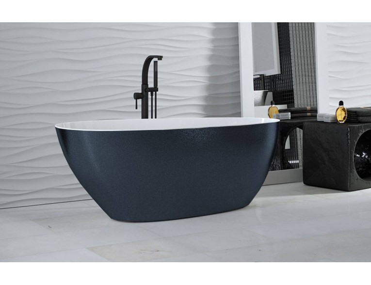 Окремостояча кам'яна ванна Besco Goya Glam 142x62xs, графіт з сифоном click / clack (WMD-140-GG)